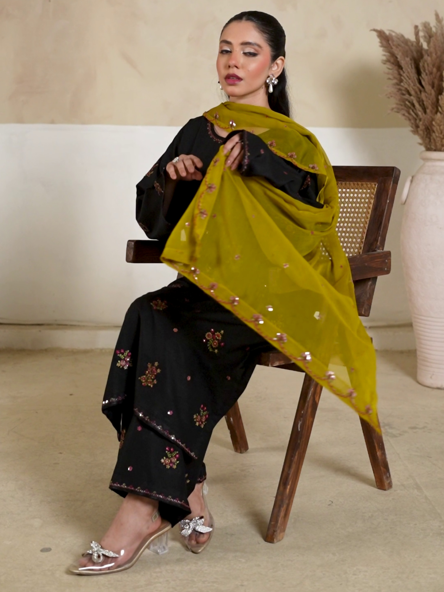 Stylish Collection Royal Pret Linen Embroidered Stitched 3-Piece Suit-Olive Embroidered