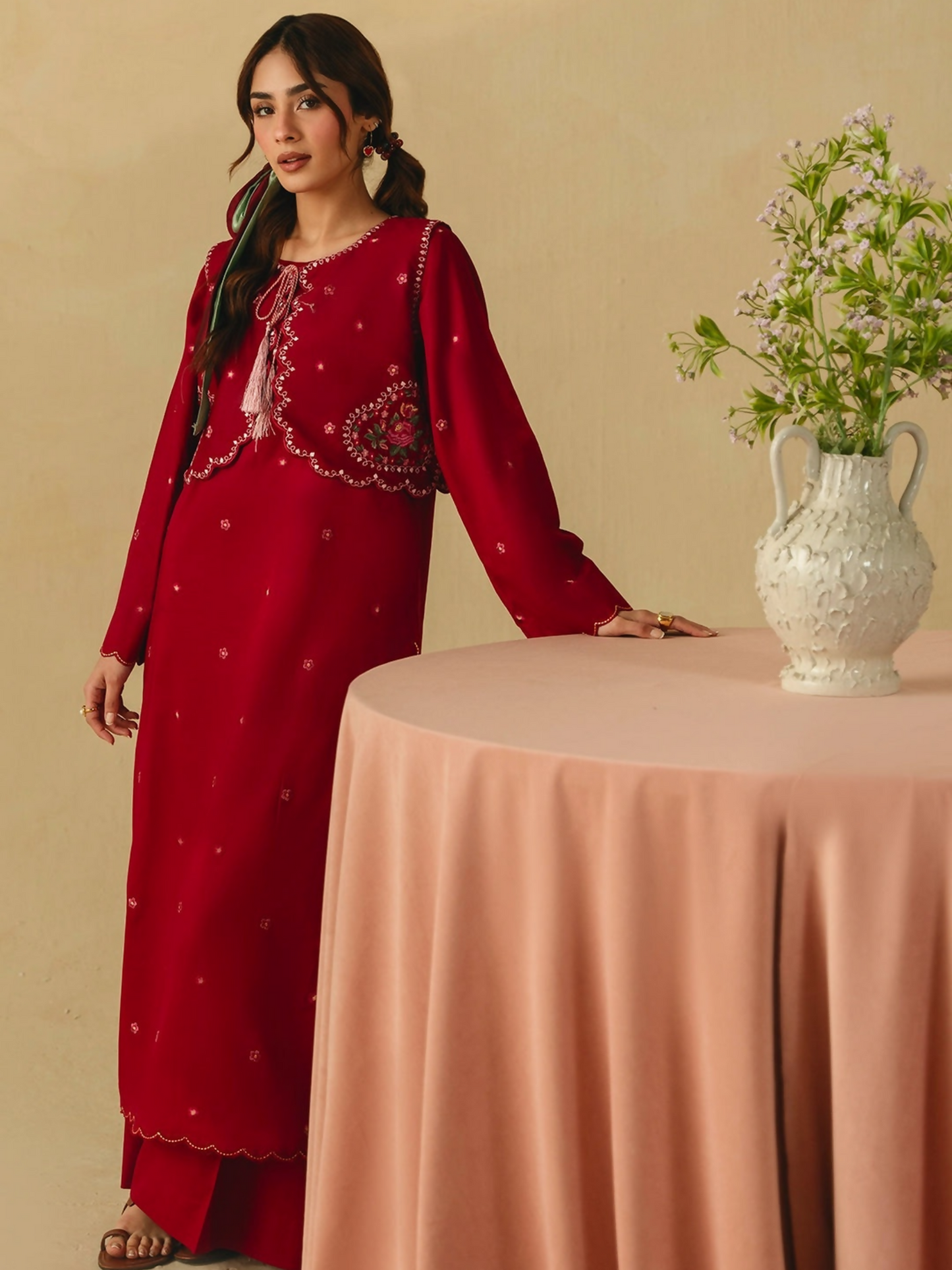 Mannat Clothing Boho Summer'26 Cotton Embroidered Stitched Suit-Deep Rose