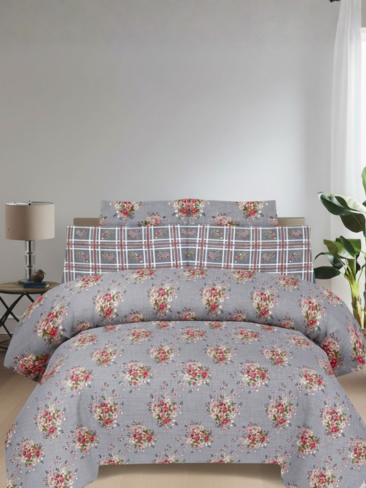 Salonika Printed 3 Piece King Bedsheet Set-159