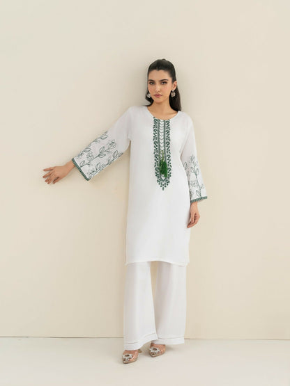 Stylish Collection Saya Pret Linen Embroidered 2-Piece Suit-Embellish White