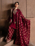 Hussain Rehar Luxury Pret Eid'24 Raw Silk Embellished Stitched 3-Piece Suit-Merlot