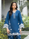 Panache Apparel Solid Story Cotton Lawn Embroidered Stitched Suit-Blue Petal
