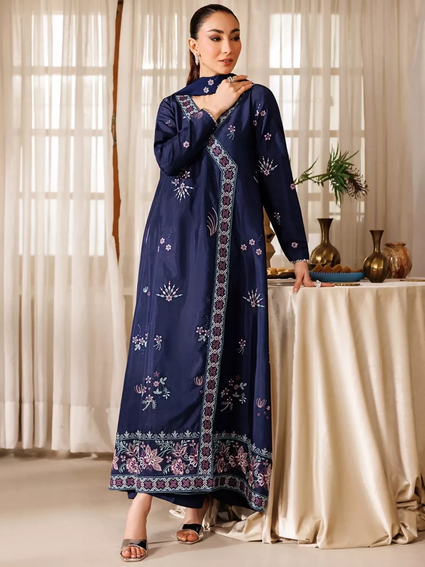 Panache Apparel Noore Eid Edit Raw Silk Embroidered Stitched Suit-Gulrukh