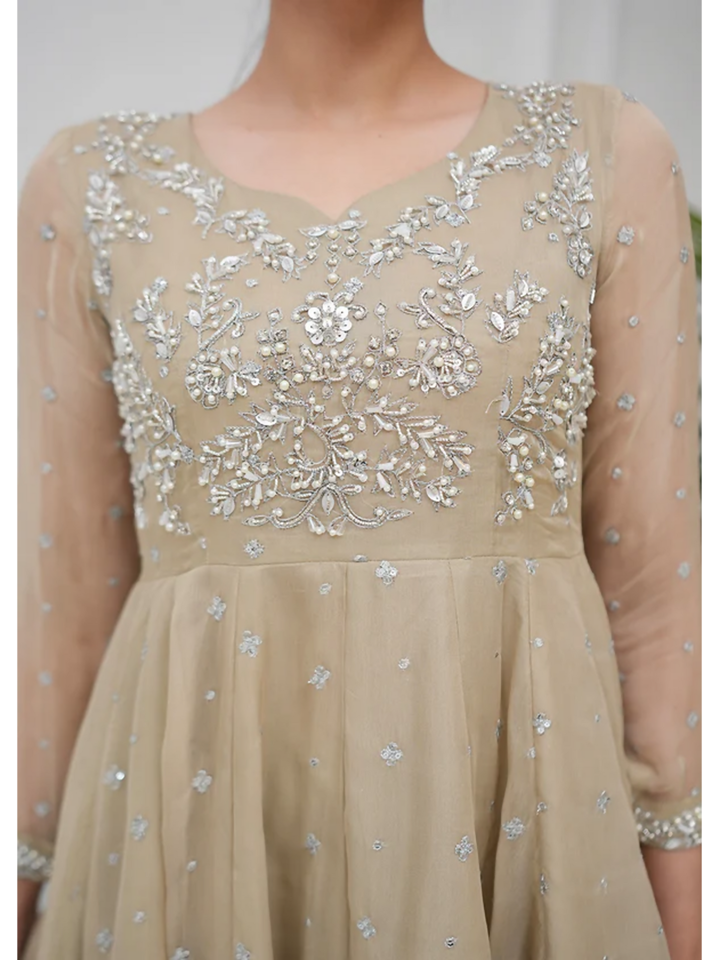 Allure By IH Lehr Chiffon Embroidered Lehenga-Oat