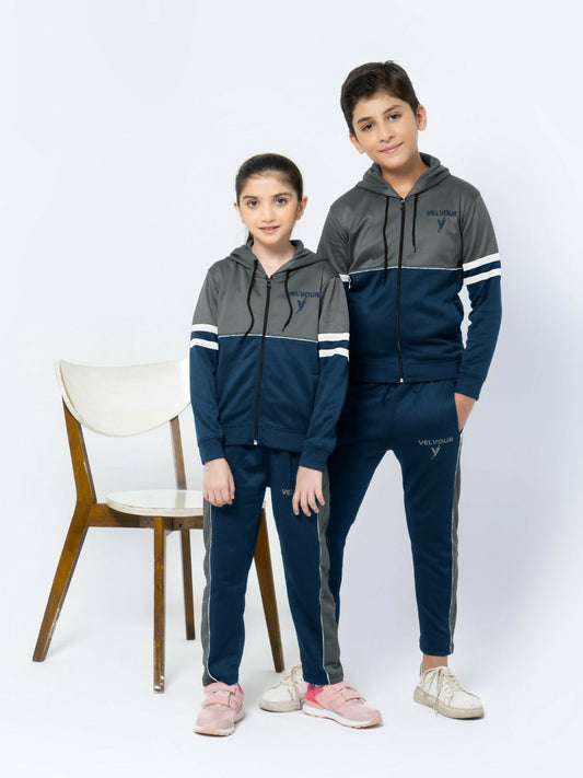 Grey and Blue Velvour Winter Tracksuit-#VWT08-C