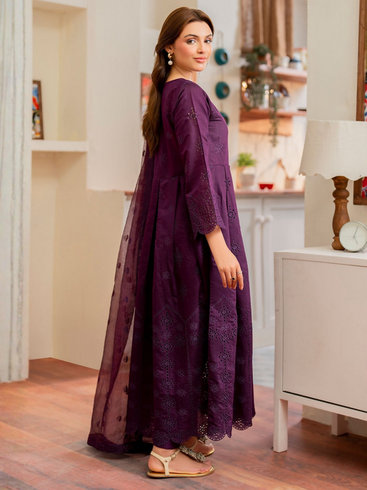 Panache Apparel Daily Essentials RTW Cambric Katan Embroidered Stitched 3-Piece Suit-Flux