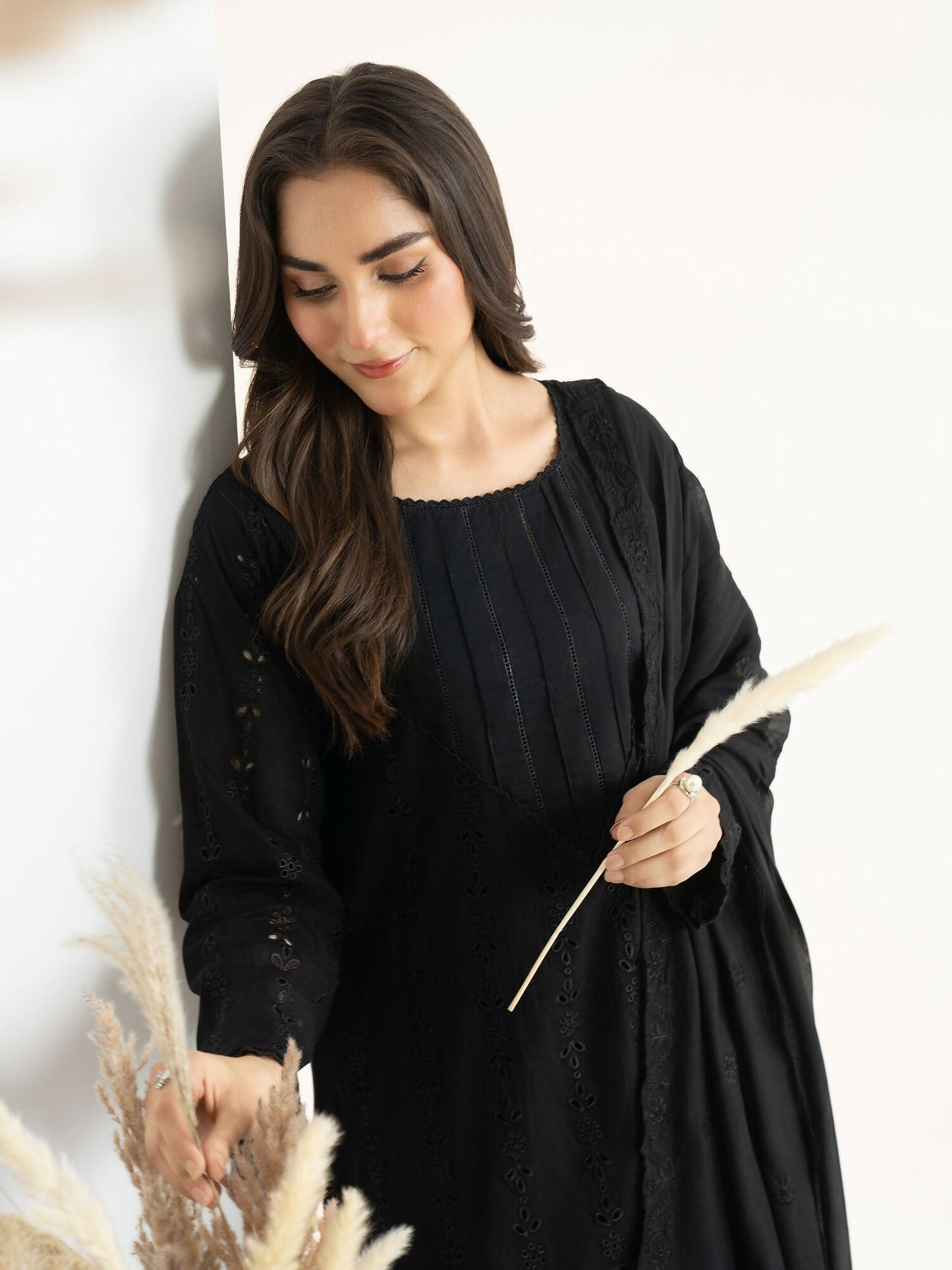 Panache Apparel Monochrome Tales Cotton Lawn Embroidered Stitched Suit-Classic Noir