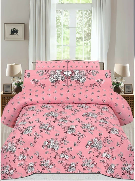 Danier 6pcs comforter set in pink with floral design – includes comforter, bedsheet, and four pillow covers.