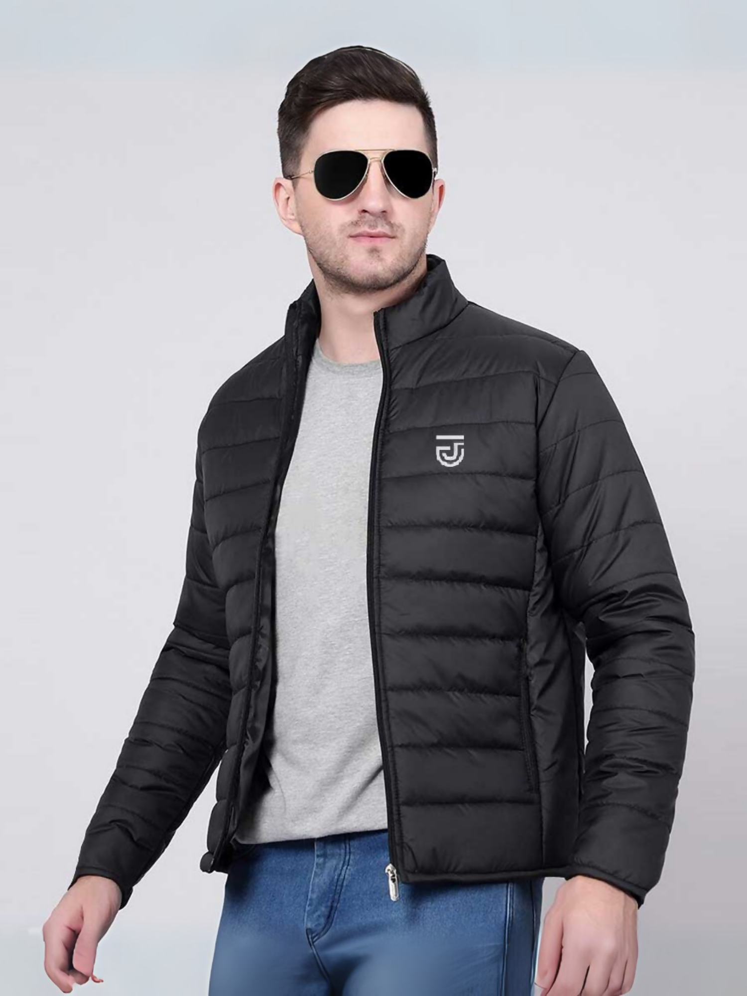 Beige,Black,Grey,Orange,White and Olive Jupiter Standing Collar Lightweight Puffer Jackets-14205