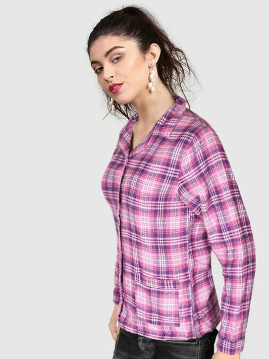 Pink Funky's Printed Women nightwear checkered Shirt-10413