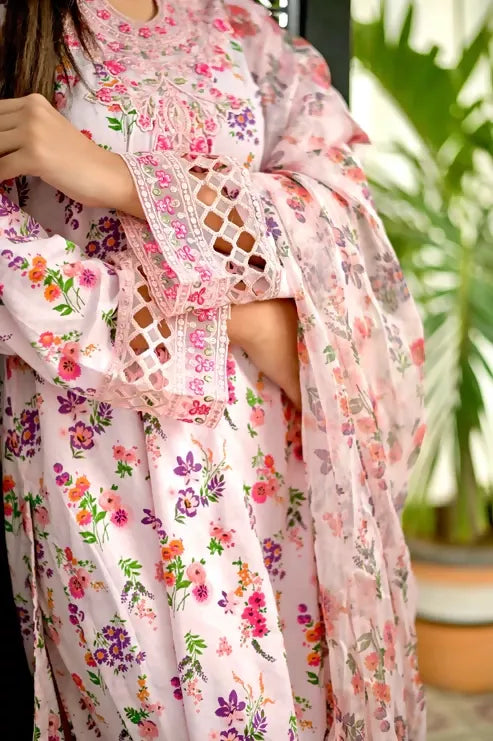 MAK Fashion Lawn Embroidered Stitched 3-Piece Suit-Rose Blend