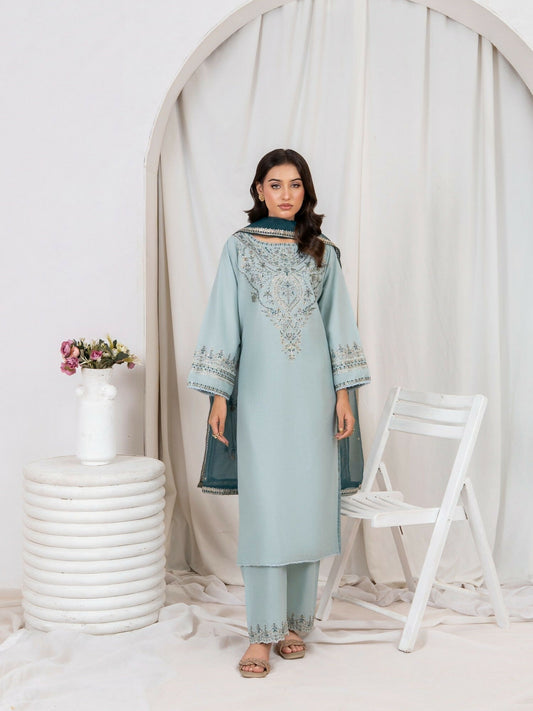 Stylish Collection Saya Pret Cotton Embroidered 3-Piece Suit-Sea Sand