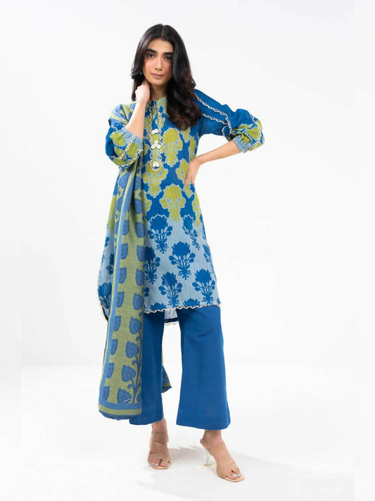 Alkaram Studio Khaddar Printed Unstitched 3-Piece Suit-FW-46-24-Blue