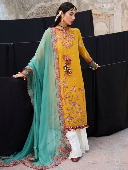 Mustard Hussain Rehar Luxury Lawn Embroidered Unstitched 3-Piece Suit-Masam