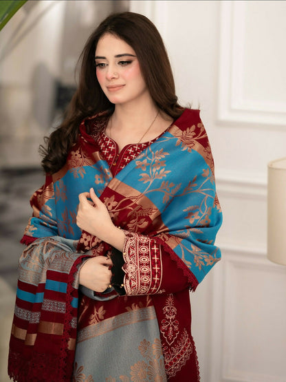 Zeephire Dhanak Embroidered Stitched 3-Piece Suit-Horiya