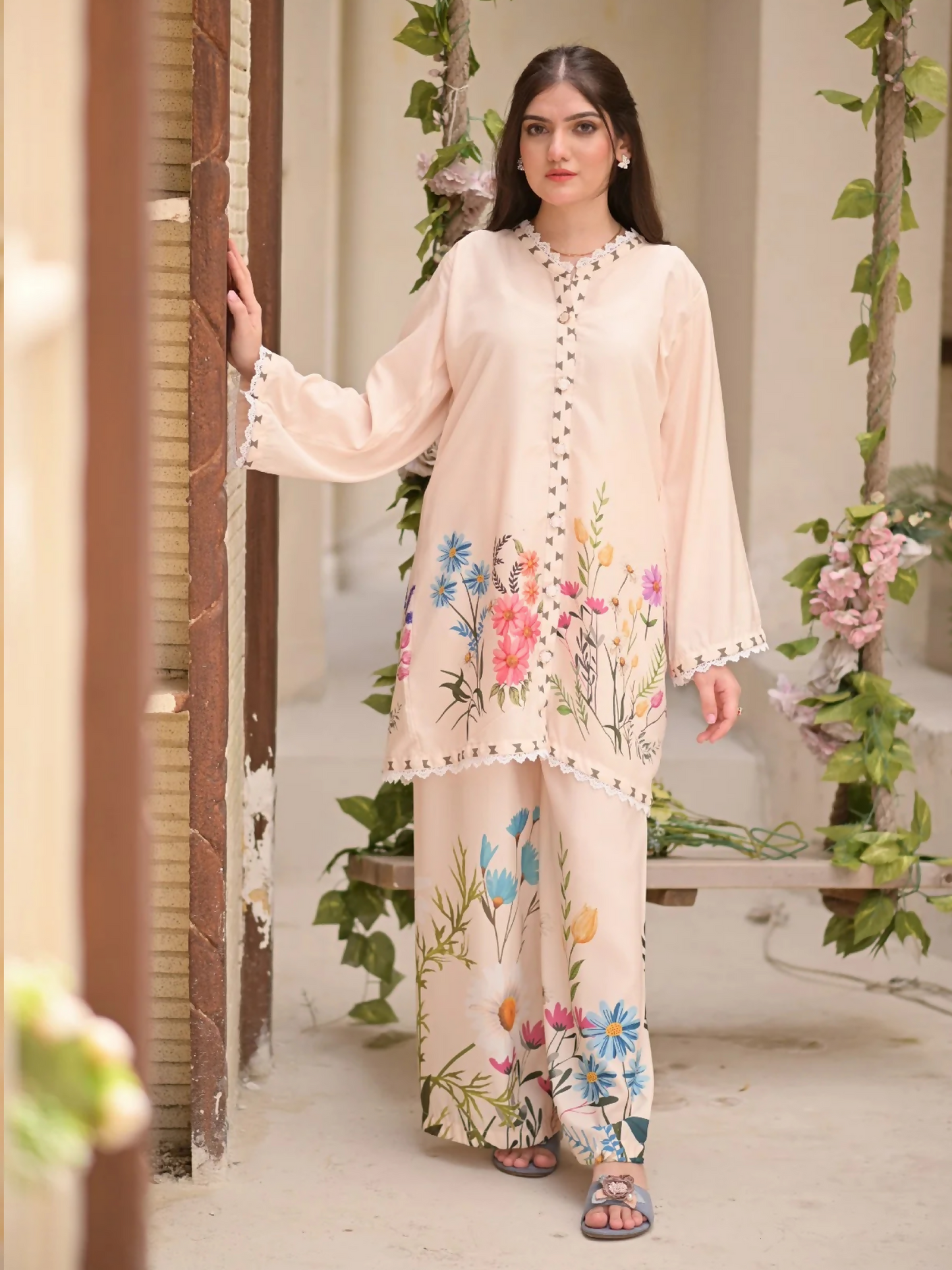 MH Cloth House Poly Lawn Printed Co-Ord Set-Nargis