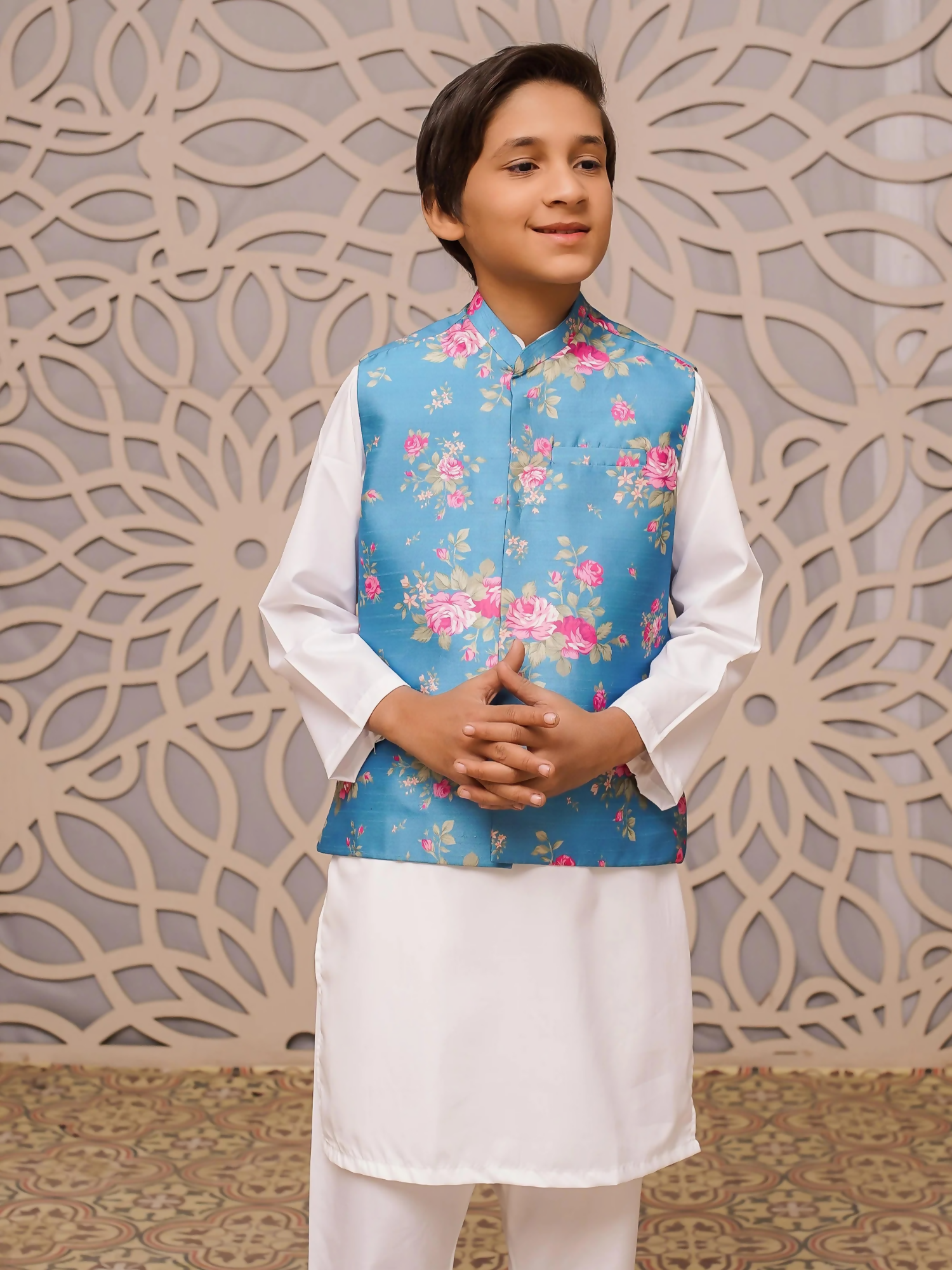 Kidoz Kloset Rang Rasiya Wash and Wear Kurta Pajama-Aqua Rose-Boy