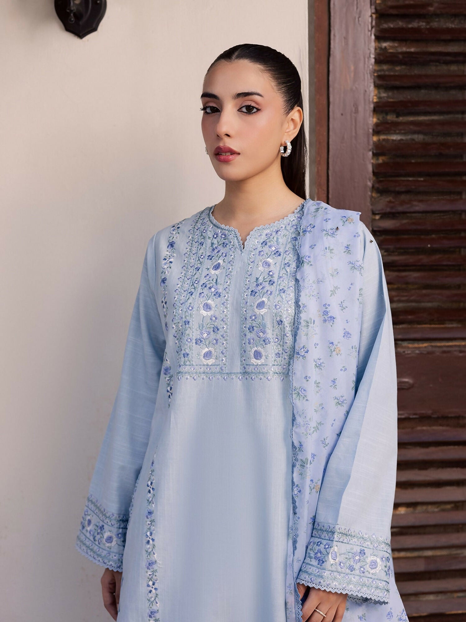Mannat Clothing Laila Winter Pret '25 Karandi Embroidered Stitched Suit-Mist