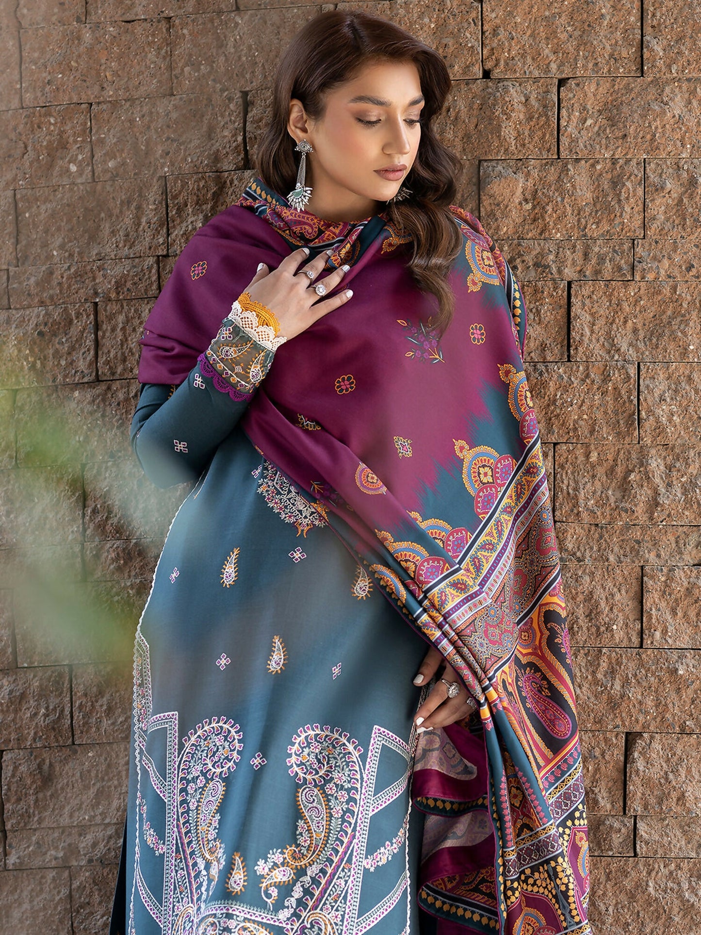 Binilyas Khaddar Embroidered Unstitched 3-Piece Suit-1913-A