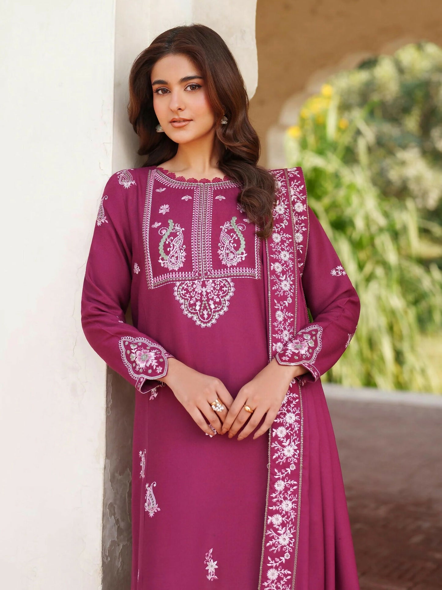 Panache Apparel Linen Embroidered Stitched Suit-Alara