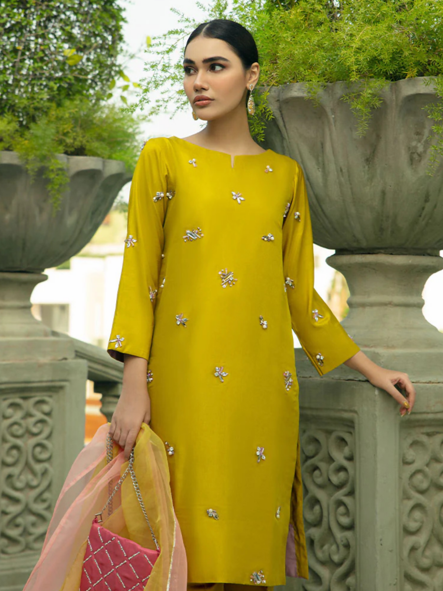 Allure By IH Raw Silk Embellished Stitched 3-Piece Suit-Sublime