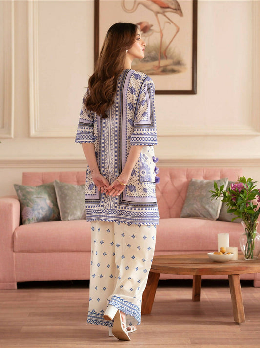 White Lilac Mahnur Noir Lawn'26 Printed Co-Ord Set-N-10