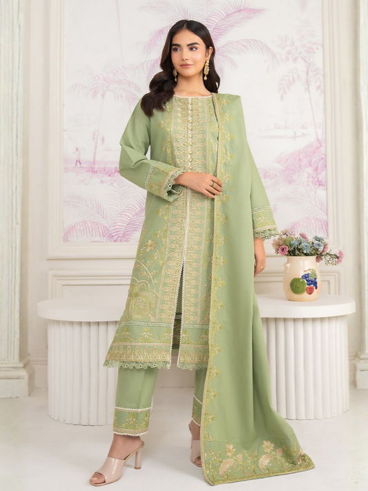 Panache Apparel Winter Whisper Khaddar Embroidered Stitched 3-Piece Suit-Subtle