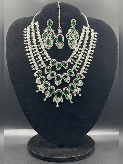 H&A Jewellery One Carat Silver Rhodium Plated American Diamond Set