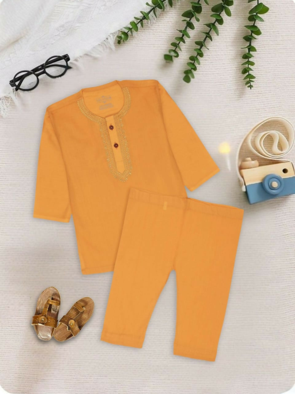 Embroidered stitched cotton kurta pajama suit with round neck, full sleeves, and regular fit, ideal for traditional and festive occasions