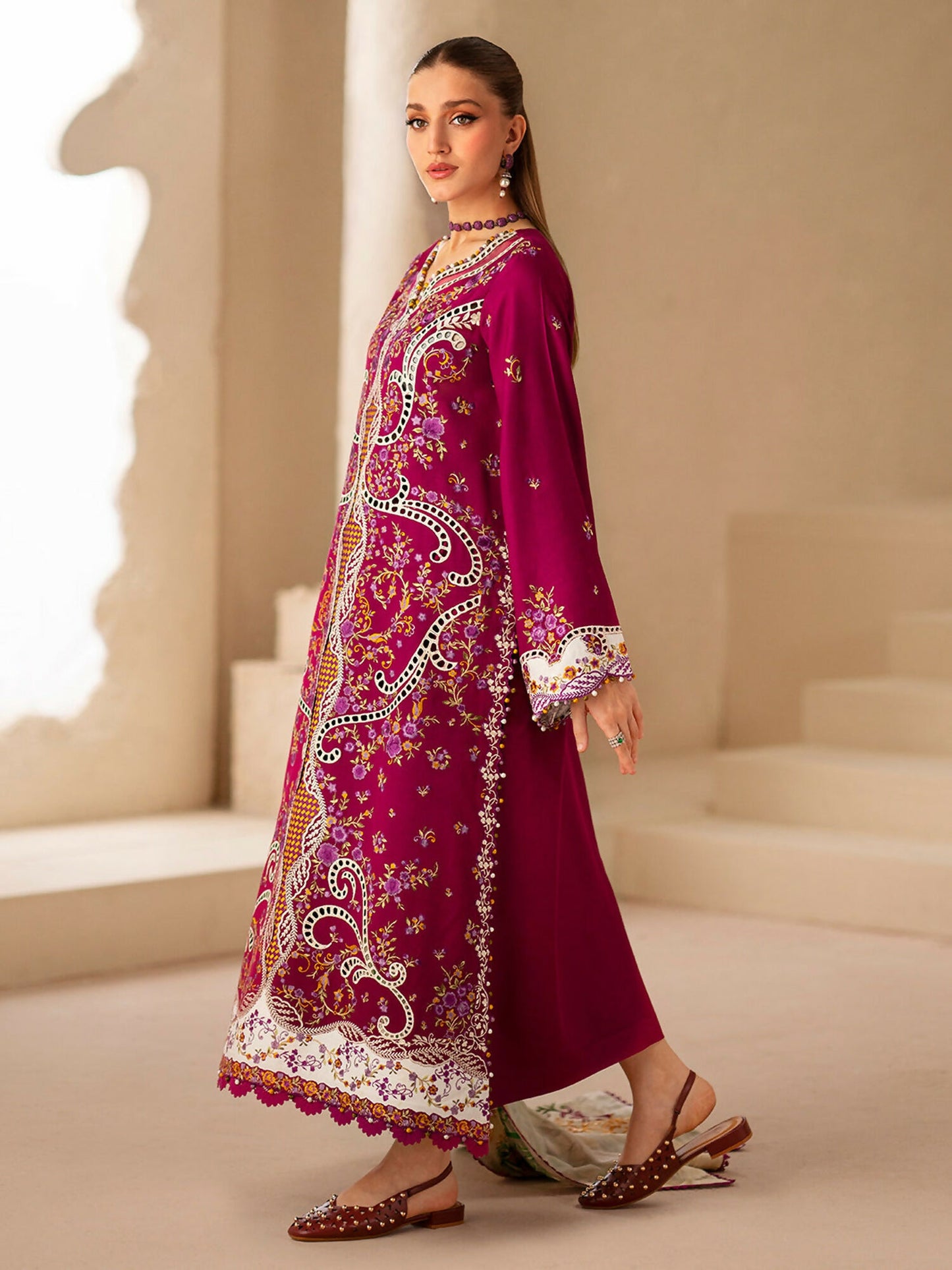 Binilyas Saqqara Kotrai Embroidered Stitched 3-Piece Suit-167-A