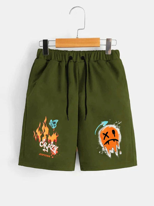Jupiter Printed Fire Emoji Graphic Terry Shorts-13410