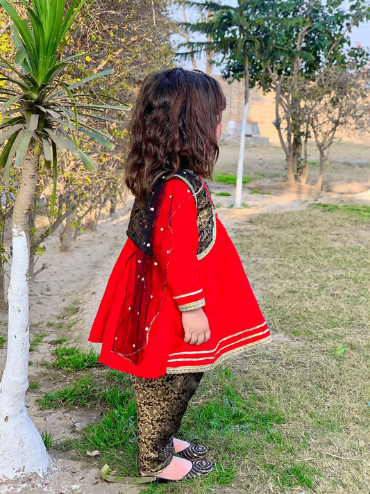 Kidoz Kloset Cotton Silk Stitched 4-Piece Suit-Lady Bug Dhoti Set