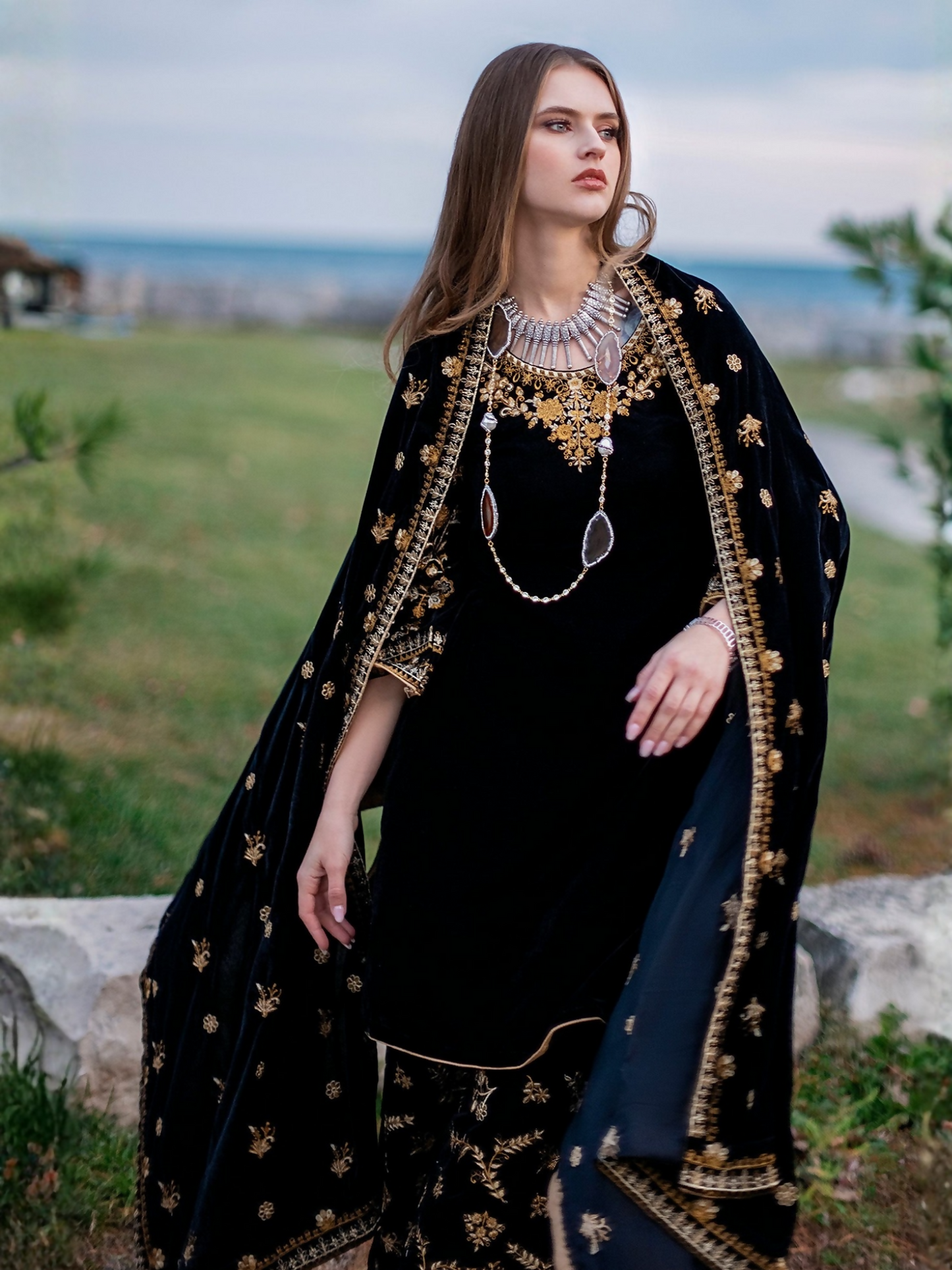 Panache Apparel Velvet Edit Micro Velvet 9000 Embroidered Stitched 2-Piece Suit-Eclipse