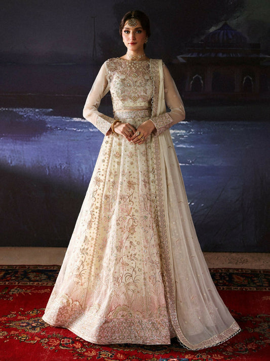 Mahnur – Stitched 3-Piece Embroidered Organza Suit with Chiffon Dupatta and Raw Silk Trouser