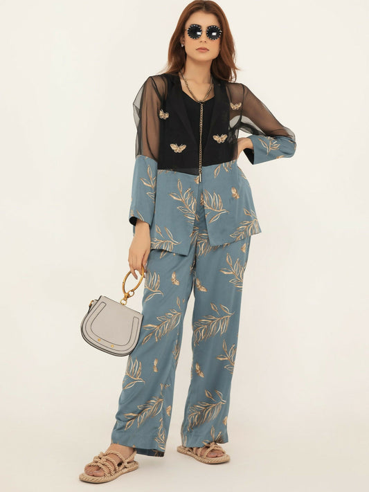 Shiza Hassan SH West Blended Silk Printed Co-Ord Set-Ciel