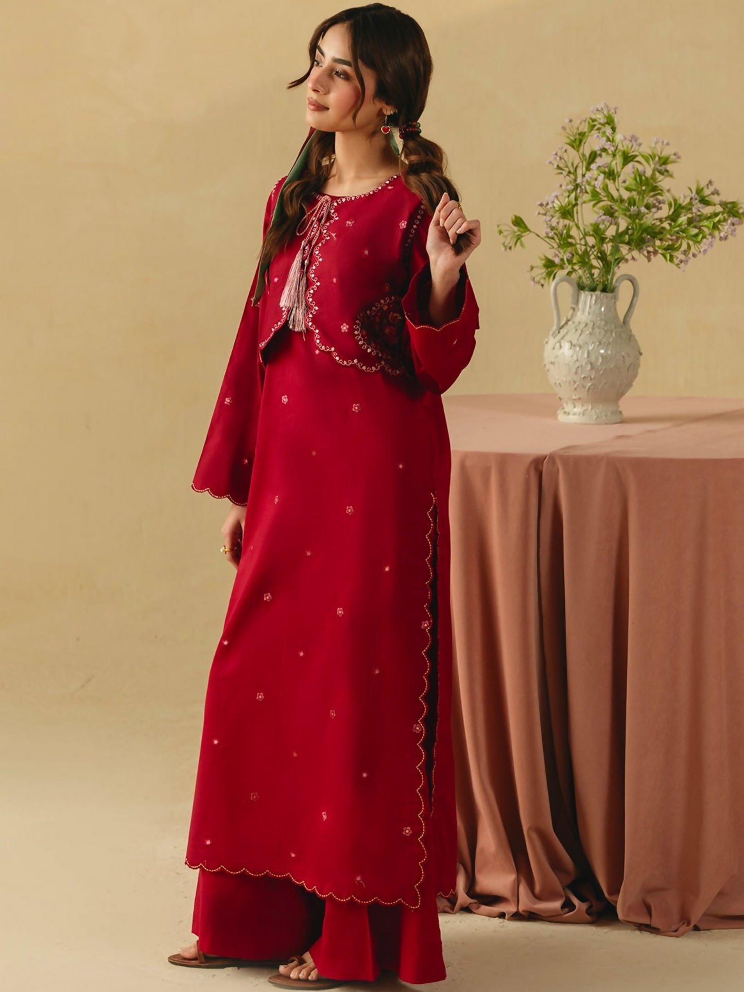 Mannat Clothing Boho Summer'26 Cotton Embroidered Stitched Suit-Deep Rose