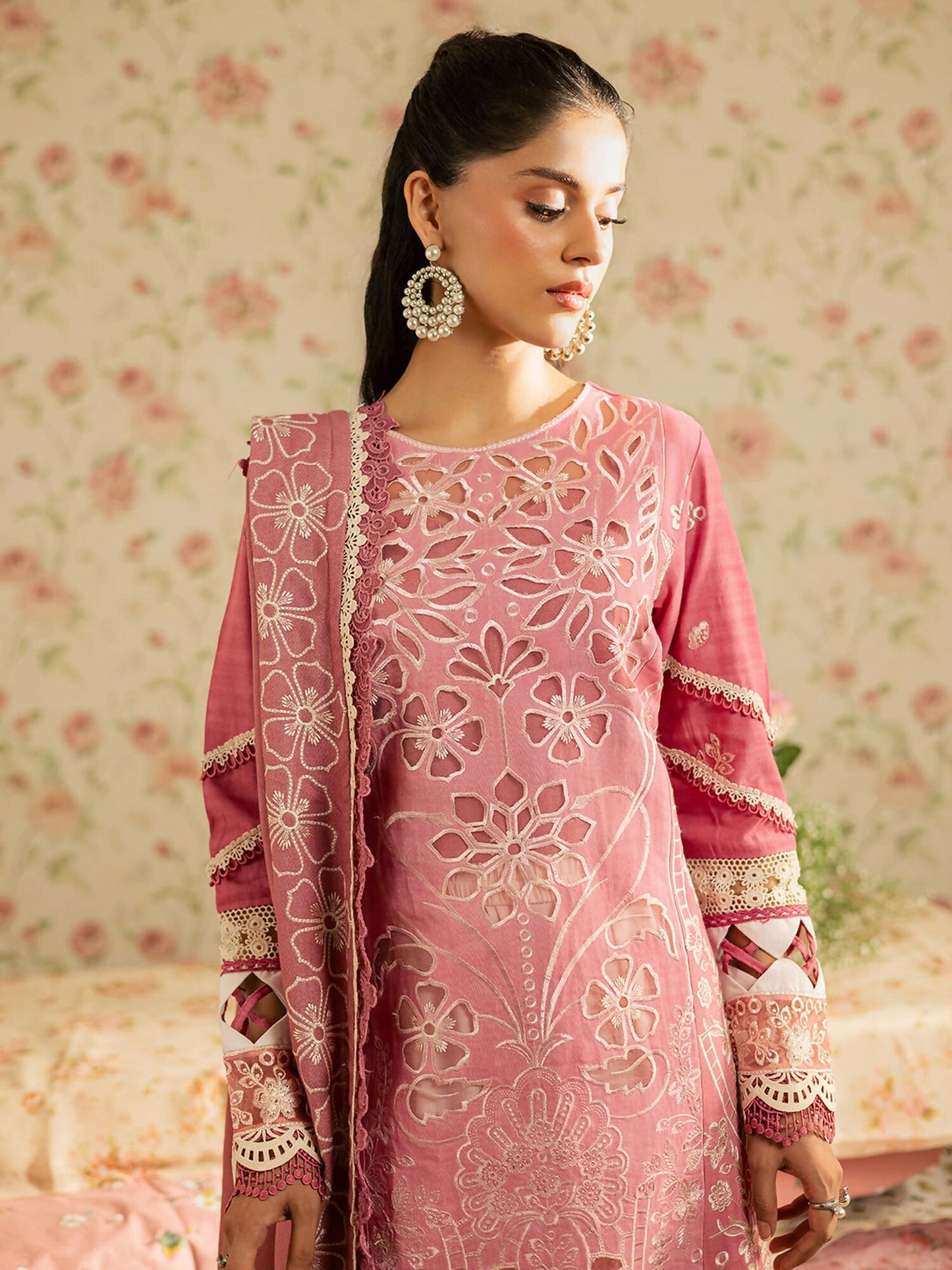 Mahnur Kaia Slub Linen Embroidered Stitched 3-Piece Suit-K- 13