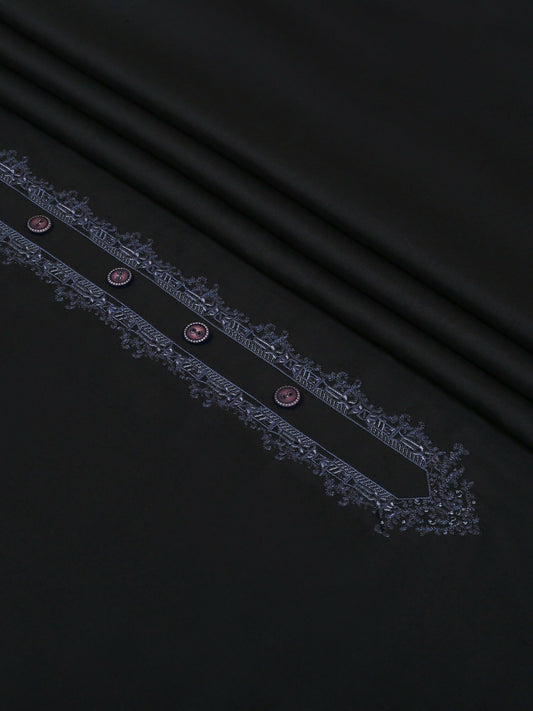 Black Fabrich Men Embroidered Wash & Wear Unstitched Shalwar Kameez-GTS-MG-007