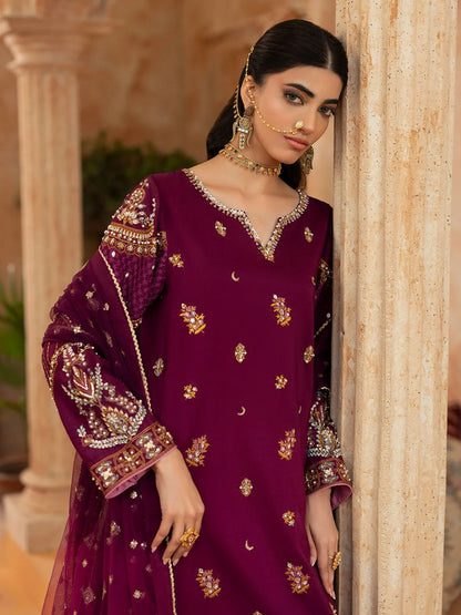 Shurooq Kanpur 1912 Silk Embellished Stitched 3-Piece Suit-Nehel