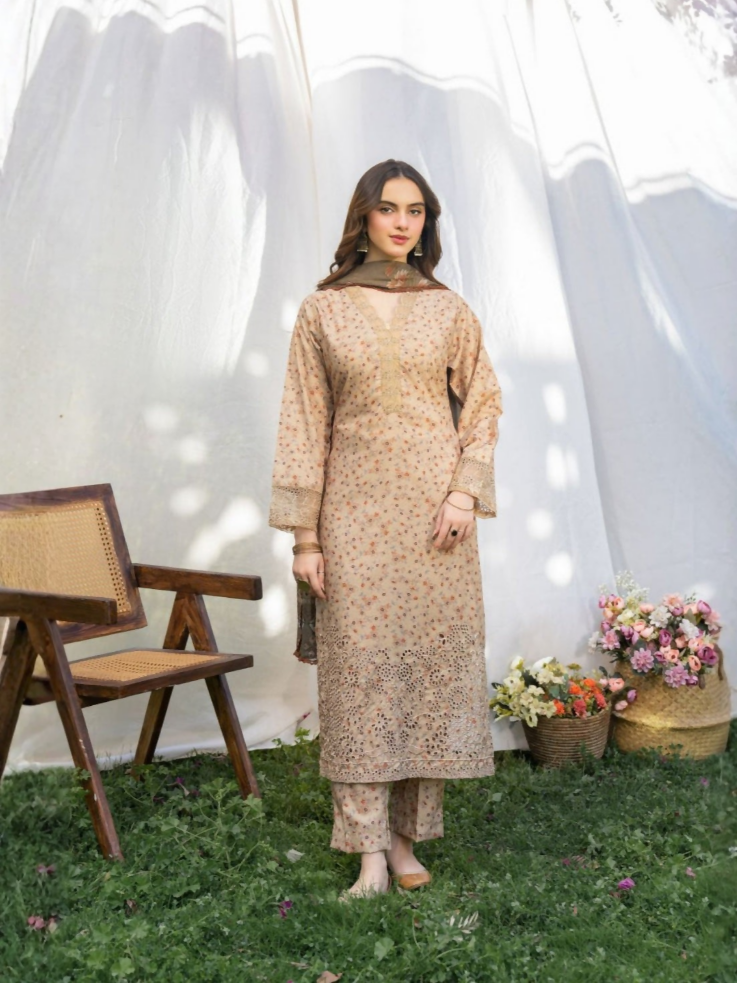 Panache Apparel Serenity Lawn Embroidered Stitched Suit-Desert
