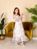 Panache Apparel Organza Printed Frock-Marigold