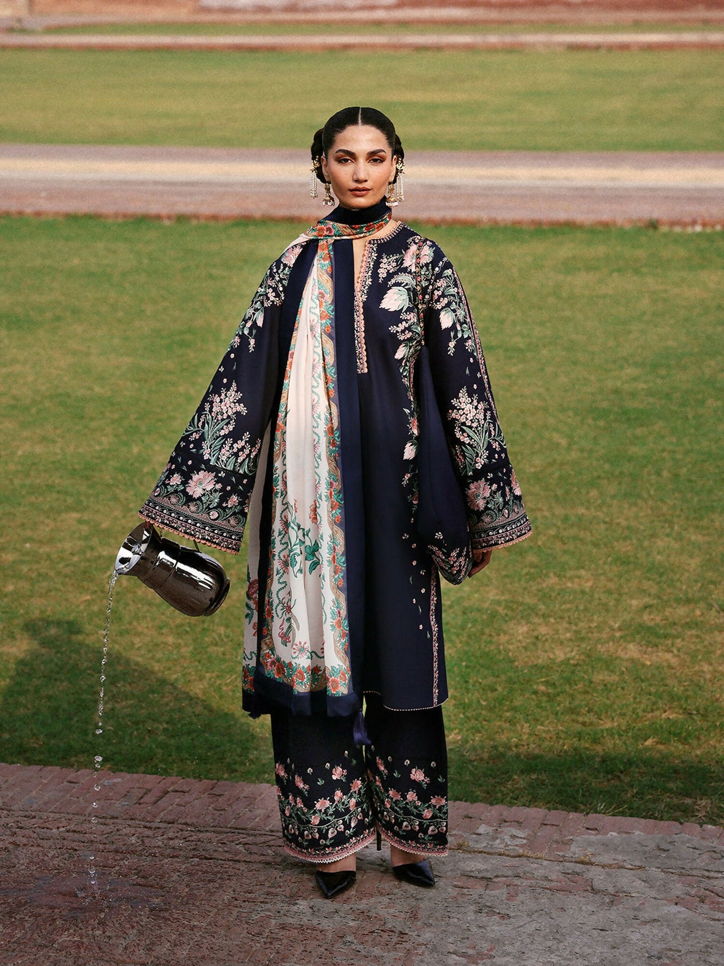 Jugnu By Hussain Rehar Khaddar'25 Embroidered Unstitched 3-Piece Suit-Navi