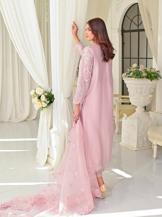 Farooq Hameed Studio Silk Embroidered Stitched 3-Piece Suit-Aura