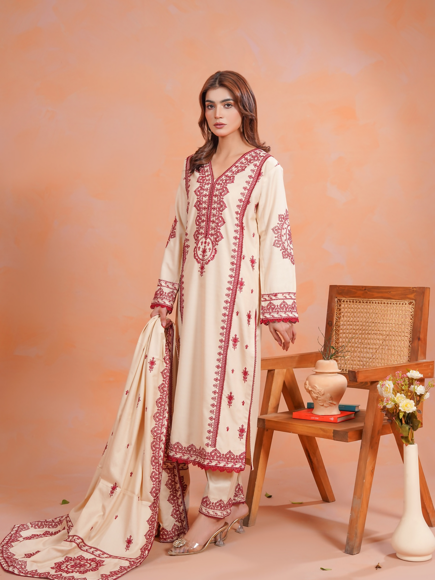 Tawakal Closet Dhanak Embroidered Stitched 3-Piece Suit-Aleesha