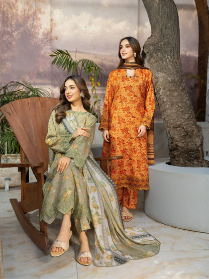 Panache Apparel Fiona SS'25 Cambric Lawn Embroidered Stitched Suit-Citrine