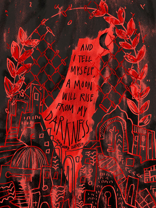 MappedPK Palestine Red Moon Out Of Darkness A3 Graphic Map