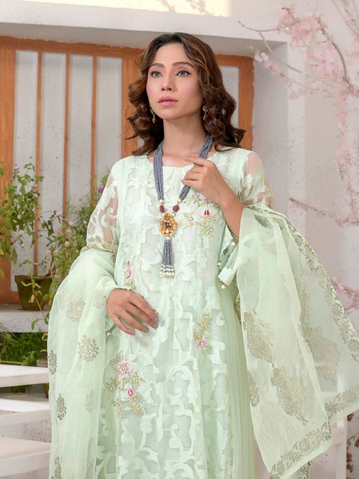 Ruby's Couture Ashiyana Chiffon Embroidered Stitched 3-Piece Suit-Zohra Jabeen