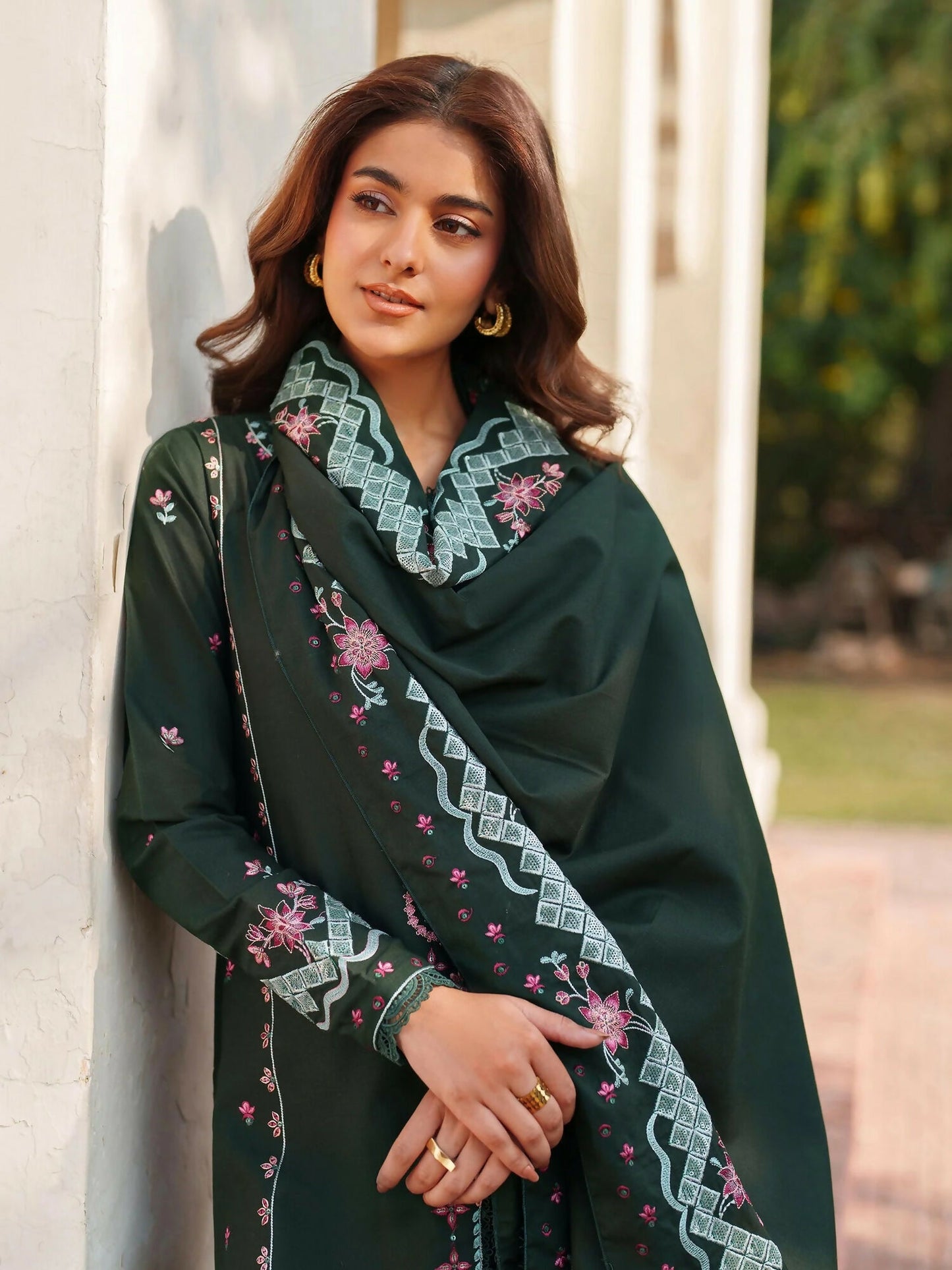 Panache Apparel Khaddar Embroidered Stitched Suit-Aylin-Green