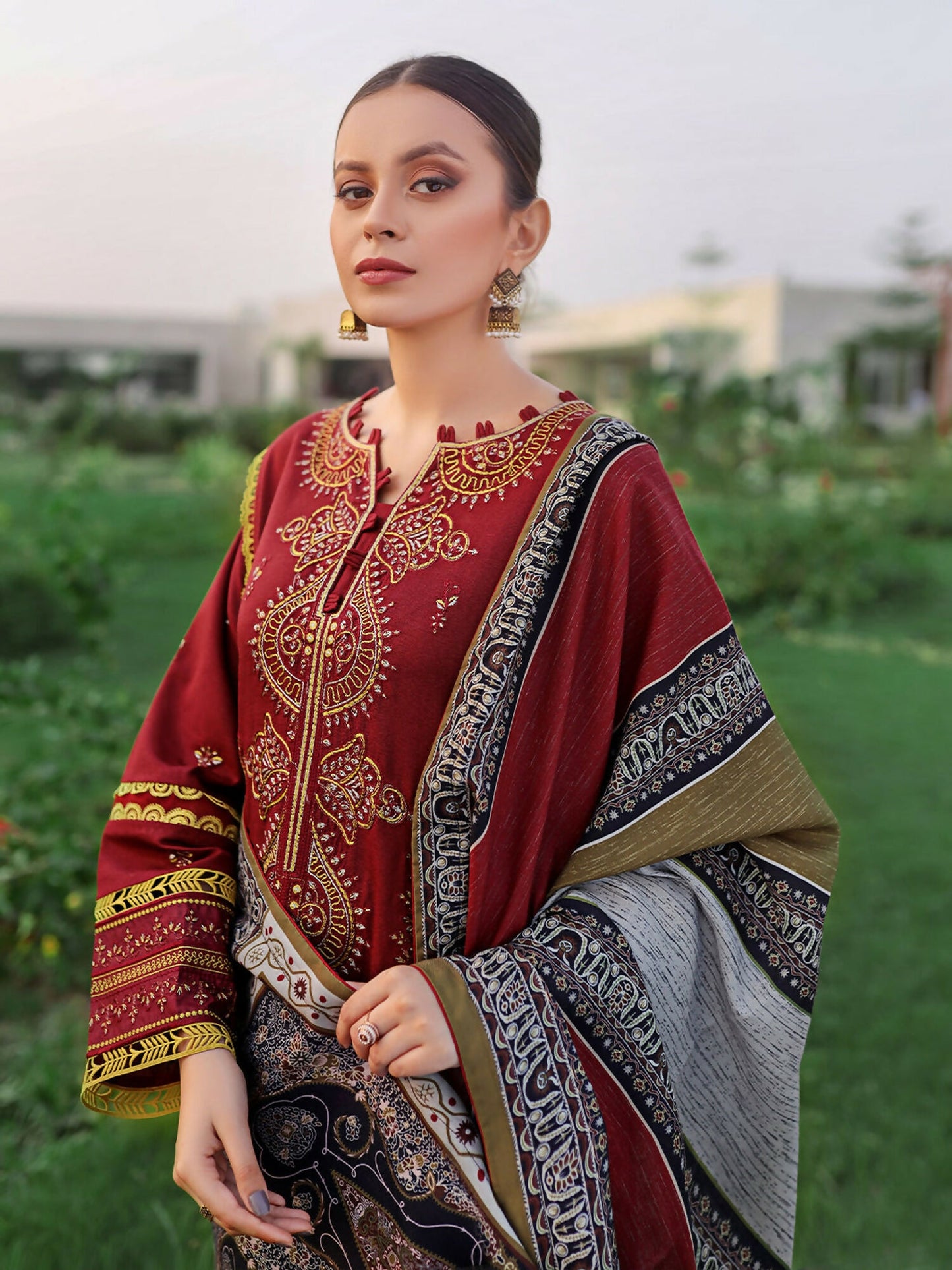 Binilyas Karandi Embroidered Unstitched 3-Piece Suit-751-B