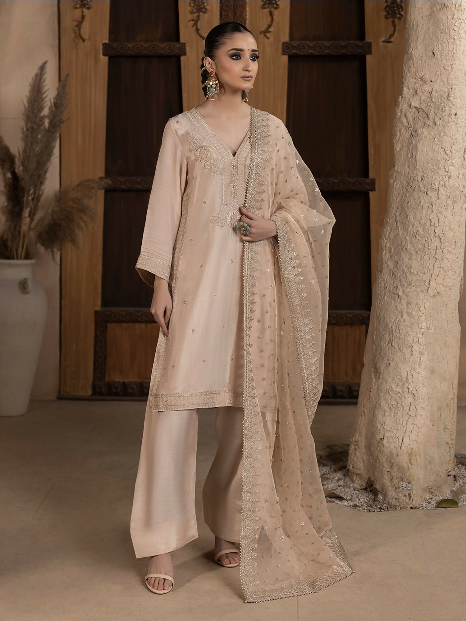 Hemstitch Raw Silk Embroidered Stitched 3-Piece Suit-Janan